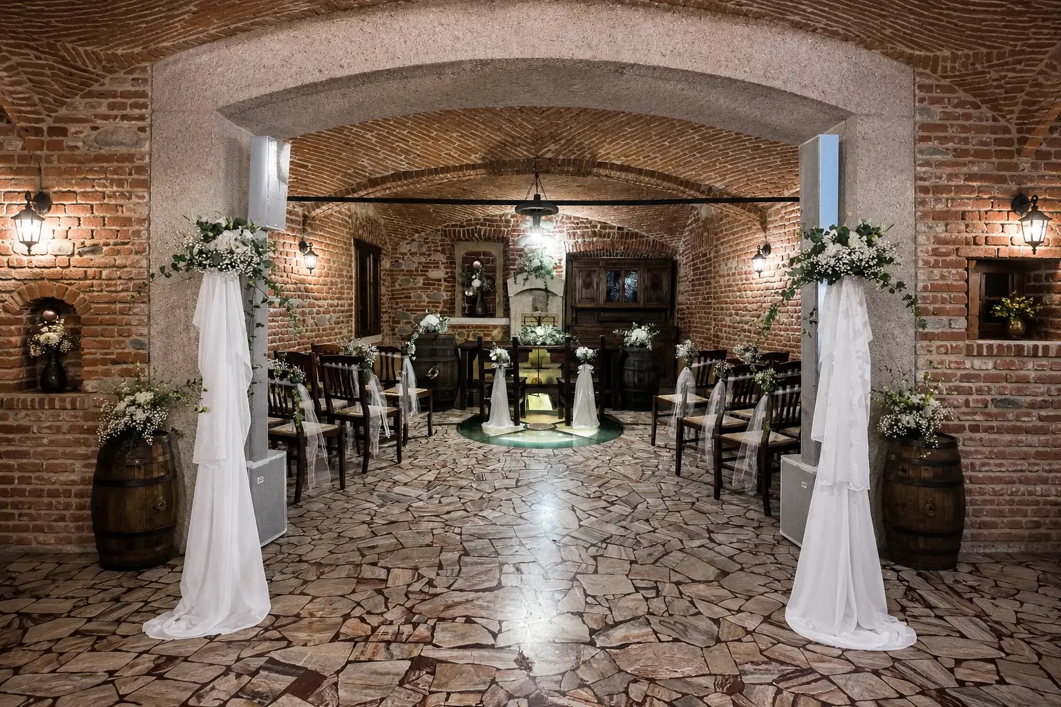 Ingresso della Sala Pozzo allestita per una cerimonia di matrimonio a Oleggio