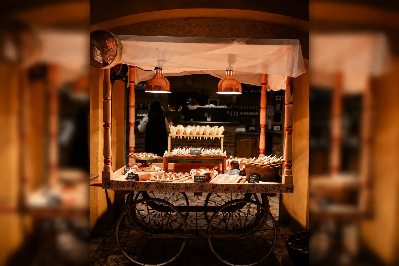 Buffet rustico allestito nella Veranda dell’Antico Ristoro del Ticino per un ricevimento di matrimonio.